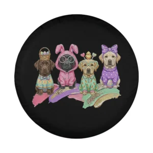 Easter bunny ears outfit Labrador Retriever dog pastel festive design illustration