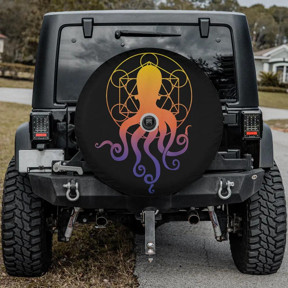 EDM electronic dance music rave kraken octopus spare tire cover with camera hole