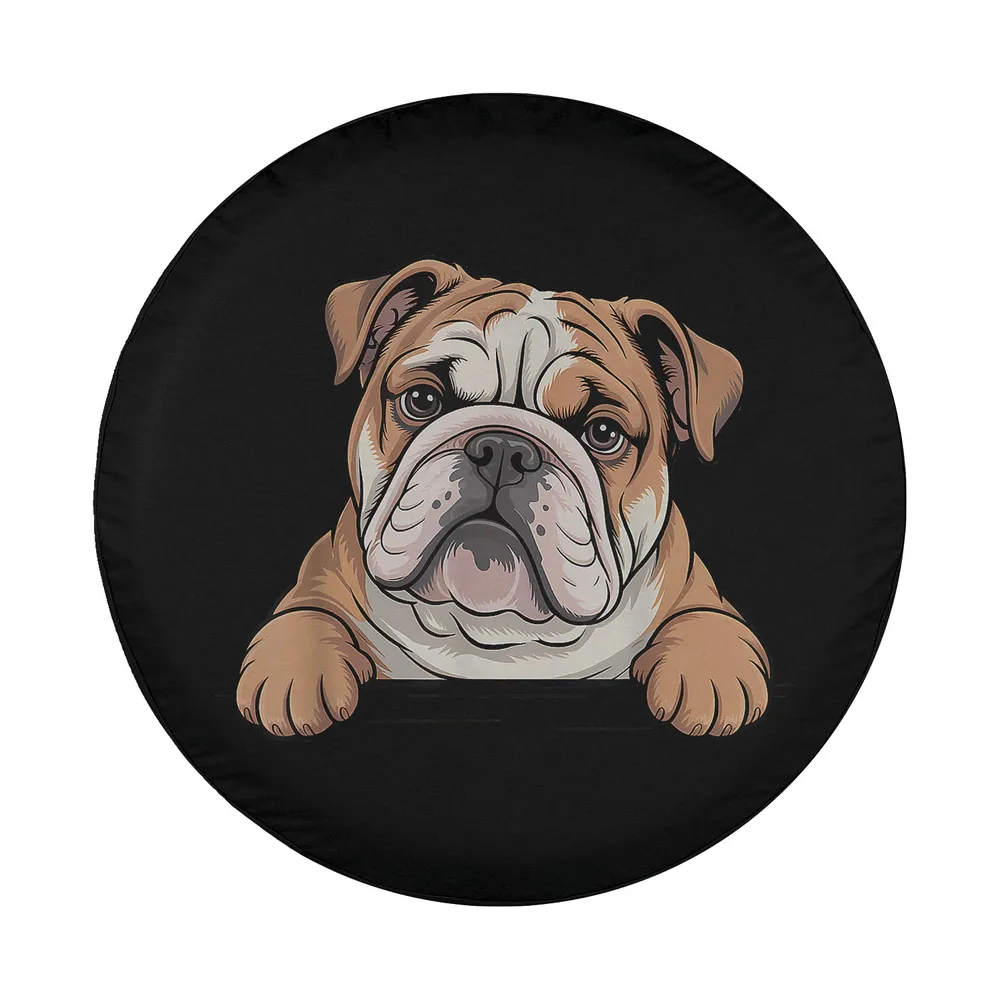 Cartoon English Bulldog peeking pocket puppy dog lover design illustration