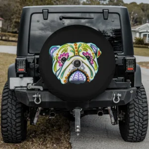 english bulldog sugar skull day of the dead spare tire cover with camera hole