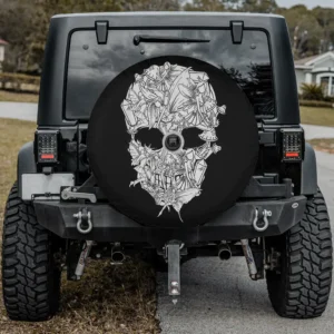 fairycore mushroom fairy skull grunge gothic spare tire cover with fairies and mushrooms, with camera hole