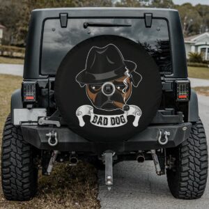 spare tire cover with fedora cigar French bulldog bad dog design camera hole