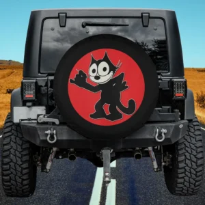 Felix cartoon cat red sunset sly smiling spare tire cover with no camera hole