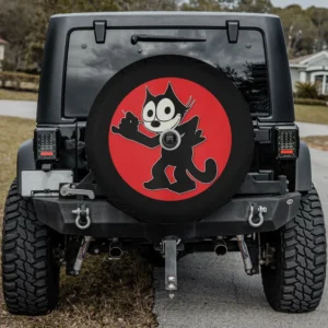 Felix cartoon cat red sunset sly smiling spare tire cover with backup camera hole