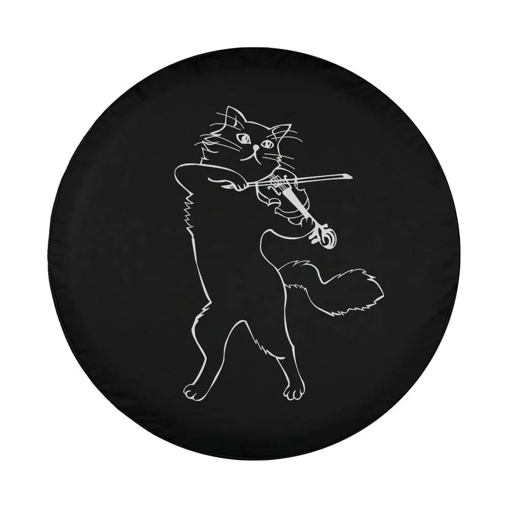 minimalist line art cat playing violin musician band spare tire cover design