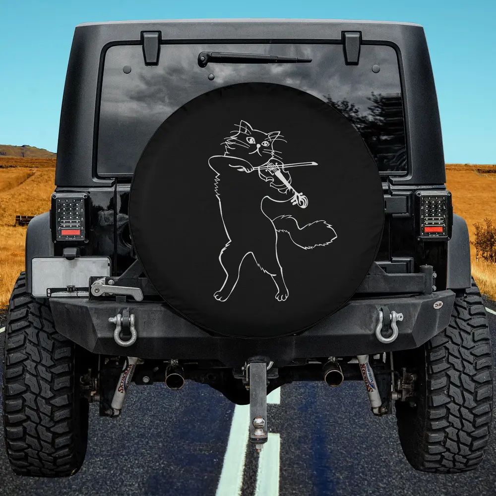 fiddle violin cat musician band strings spare tire cover without camera hole