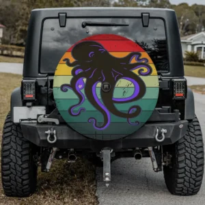 Fishing kraken octopus lover sea monster spare tire cover with camera hole on Jeep