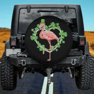 Flamingo Shamrock Heart Wreath Spare Tire Cover No Camera Hole