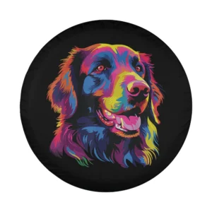 Flat coated retriever dog watercolor colorful design for custom spare tire cover