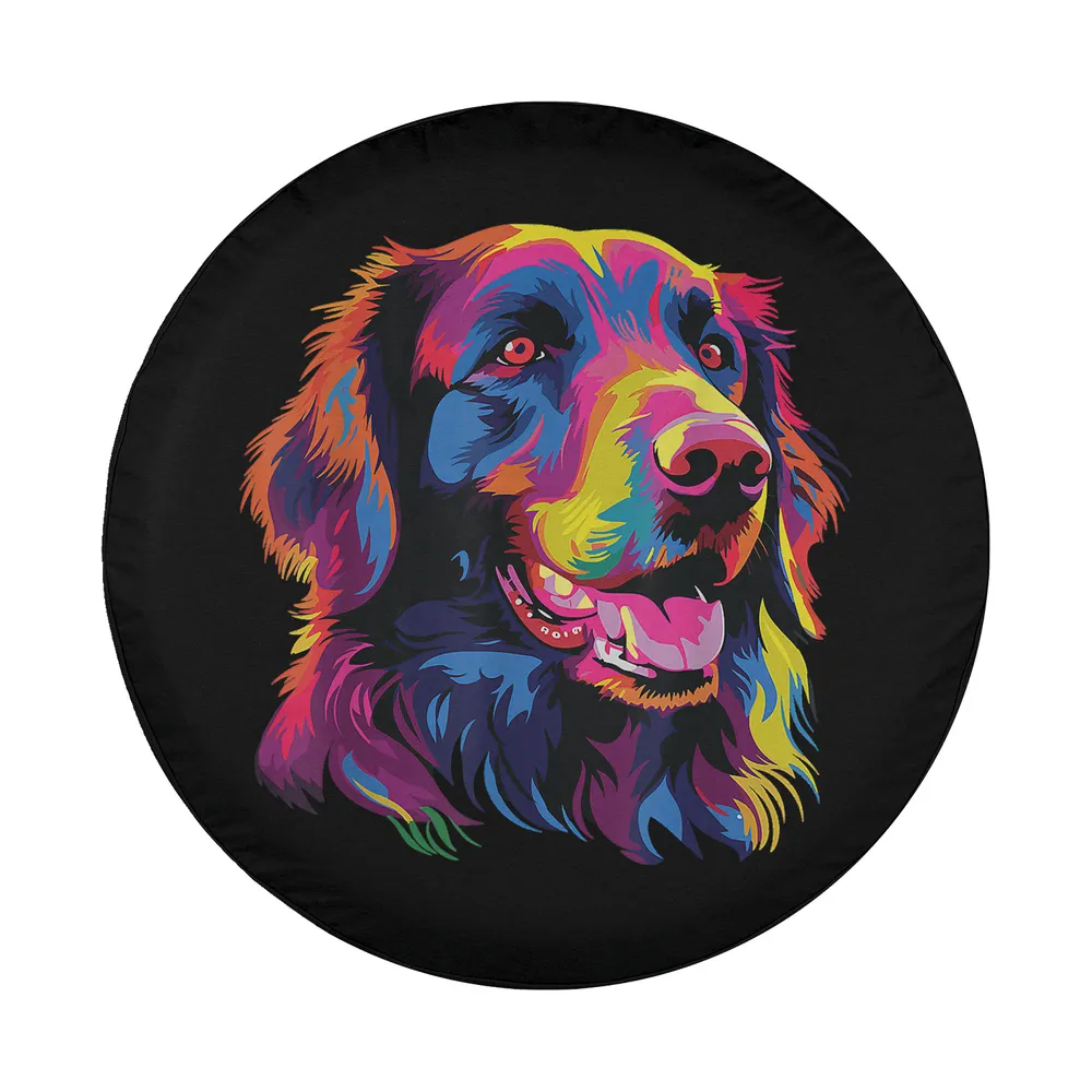Flat coated retriever dog watercolor colorful design for custom spare tire cover