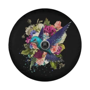 Floral boho roses hummingbird watercolor spare tire cover design only