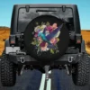Floral boho roses hummingbird watercolor spare tire cover with no camera hole