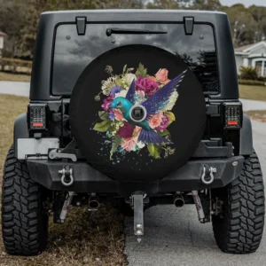 Floral boho roses hummingbird watercolor spare tire cover with camera hole