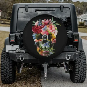 Floral butterfly flower skull sugar skull spare tire cover with camera hole for Jeep Wrangler JL Bronco