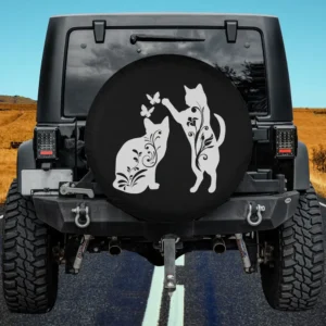 floral doodle cats butterflies spare tire cover no camera hole for Jeep SUV RV