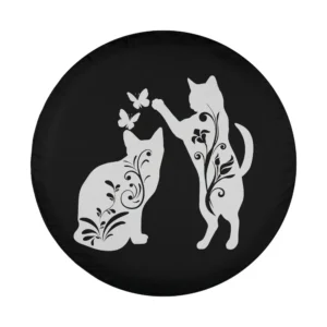 floral doodle cats butterflies tire cover design closeup black white