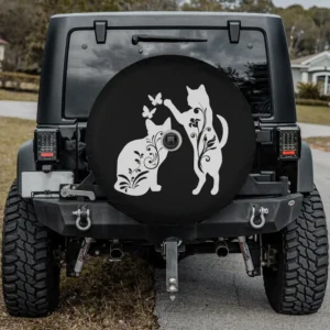floral doodle cats butterflies spare tire cover with camera hole for Jeep RV