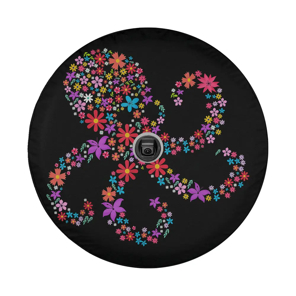 Close-up of floral octopus flowers octopus design on spare tire cover