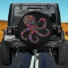 Floral octopus flowers octopus spare tire cover without camera hole on Jeep rear