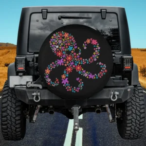 Floral octopus flowers octopus spare tire cover without camera hole on Jeep rear