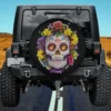 floral wreath sugar skull day of the dead spare tire cover no camera hole for Jeep RV