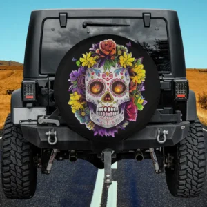 floral wreath sugar skull day of the dead spare tire cover no camera hole for Jeep RV