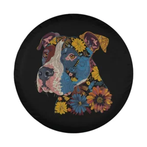 floral vintage pitbull daisy art illustration closeup