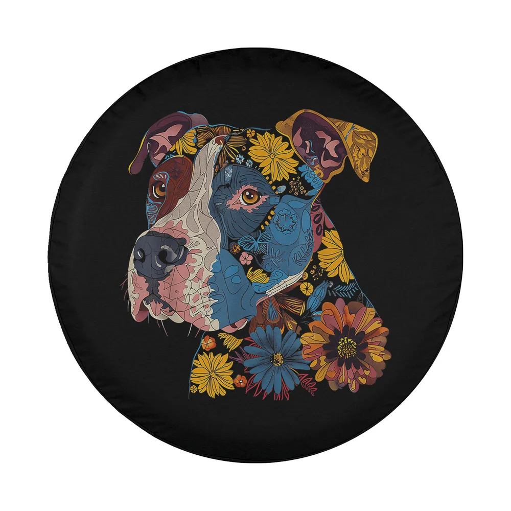 floral vintage pitbull daisy art illustration closeup