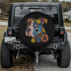 floral vintage pitbull daisy art spare tire cover with camera hole