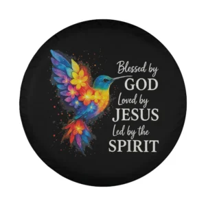 floral watercolor hummingbird christian blessing spare tire cover design only