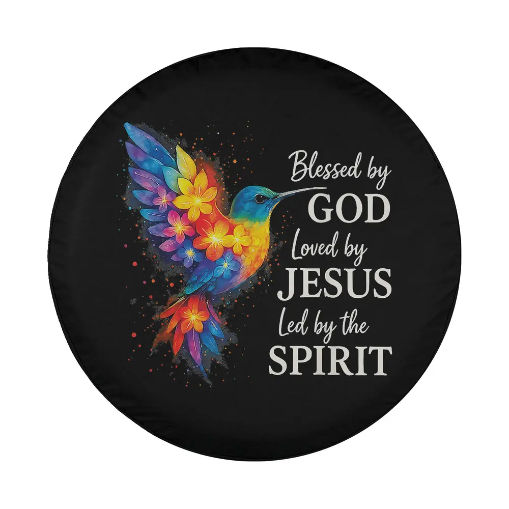 floral watercolor hummingbird christian blessing spare tire cover design only
