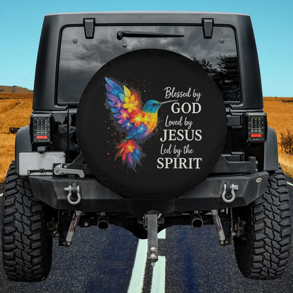 floral watercolor hummingbird christian blessing spare tire cover no camera hole