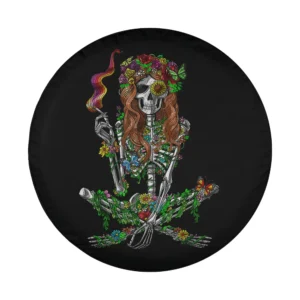 Flower crown skeleton smoking weed hippie festival design closeup