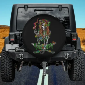 Flower crown skeleton smoking weed hippie festival spare tire cover no camera hole