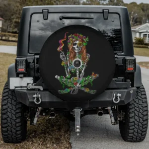 Flower crown skeleton smoking weed hippie festival spare tire cover with camera hole
