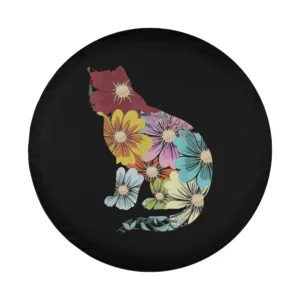 flower power floral cat hippie colorful design cat lover spare tire cover art