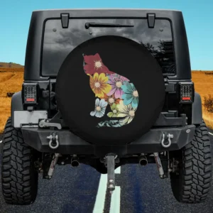 flower power floral cat hippie colorful spare tire cover no camera hole for Jeep SUV RV