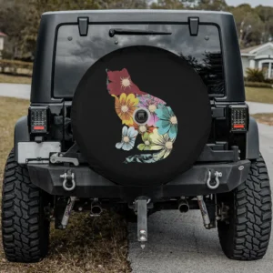 flower power floral cat hippie colorful spare tire cover with camera hole for Jeep Bronco RV