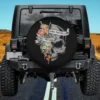 kinda emotional flower skull vintage halloween spare tire cover with pastel flowers and banner text