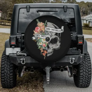 kinda emotional flower skull vintage halloween spare tire cover with camera hole option