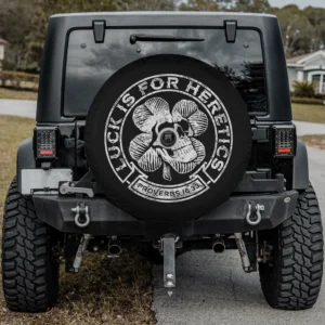Four leaf clover skull Proverbs 16:33 spare tire cover for Ford Bronco Sport with camera hole