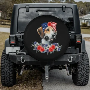 foxhound dog american flag bandana flower spare tire cover with camera hole