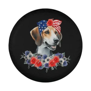 foxhound dog american flag bandana flower illustration for spare tire cover