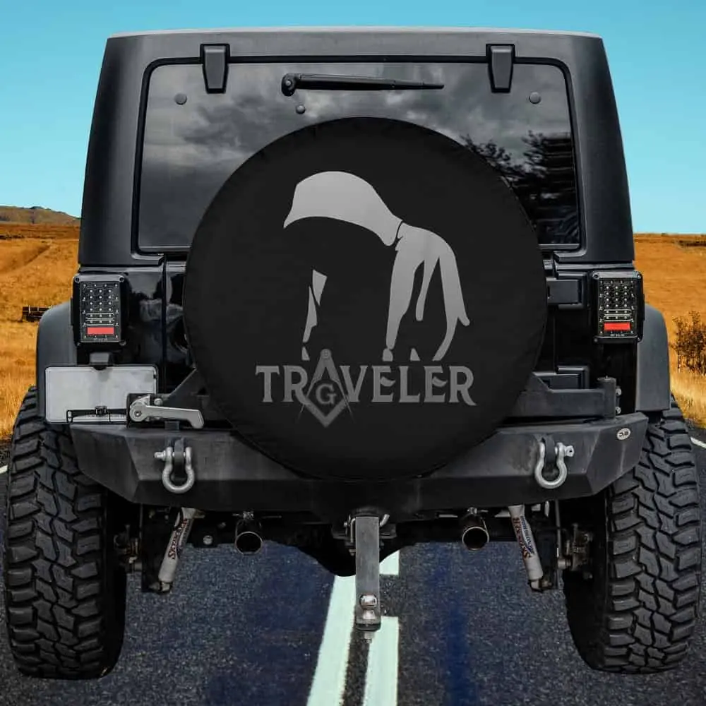 Hooded Silhouette Compass Traveler Freemason Spare Tire Cover No Camera Hole