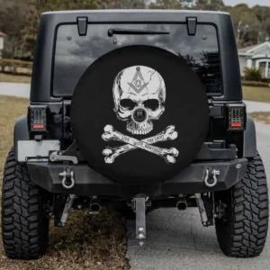Freemason skull crossbones brothers light spare tire cover with camera hole