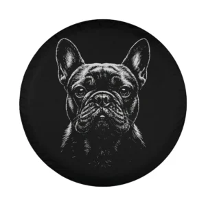 French Bulldog hand-drawn monochrome illustration design for spare tire cover