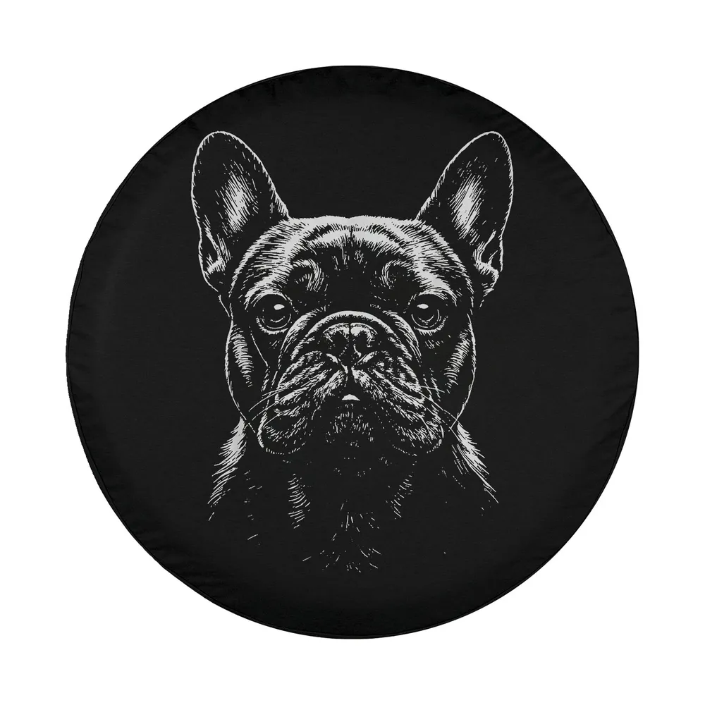 French Bulldog hand-drawn monochrome illustration design for spare tire cover