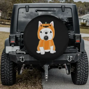 French Bulldog pumpkin costume Halloween spare tire cover with camera hole