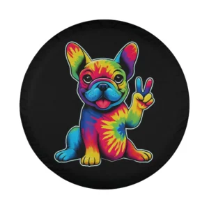 French Bulldog tie dye peace sign hippie art for spare tire cover