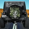 Full of life skull with green leaves garden Halloween spare tire cover no camera hole